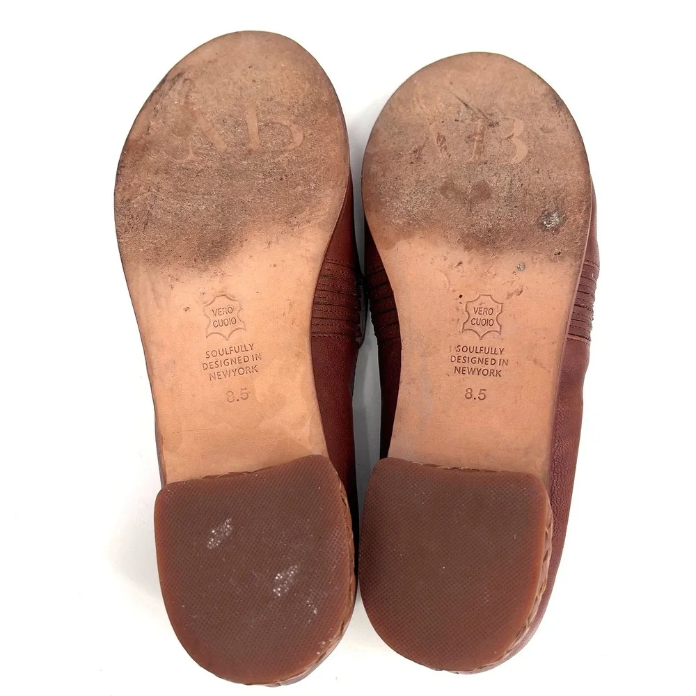 Matt Bernson Womens Leather Loafers Cognac Brown Braided Heel Slip Ons Flats 8.5